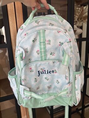 Juliet Pottery Barn Kids backpack floral block print mint pastel flowers large